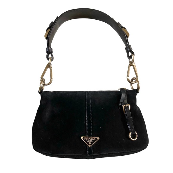 Prada Handbags - AUTHENTIC PRADA BLACK SUEDE SCAMOSCIATO SHOULDER BAG
